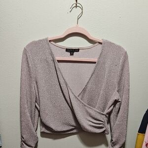 Forever 21 Metallic Wrap Blouse - Silver